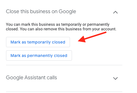 Google My Business mark as temporarily closed