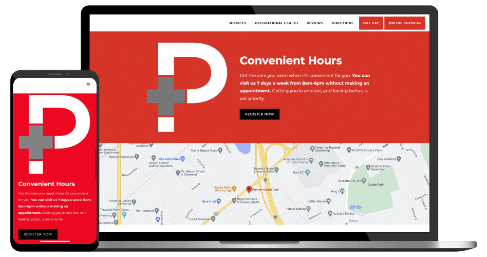 Urgent care website design example