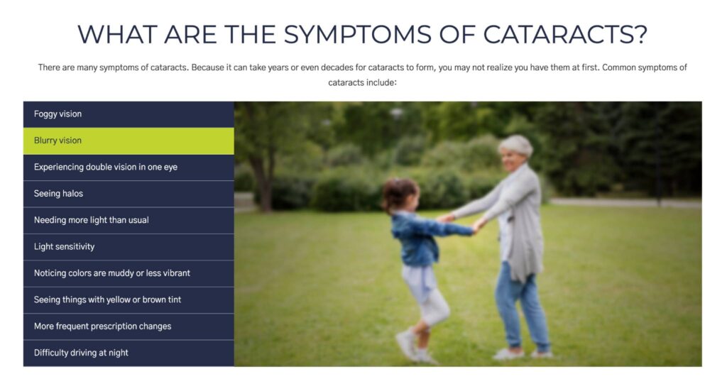 Cataract symptom simulator -engagement object on lasikdr.com as an example for medical website design