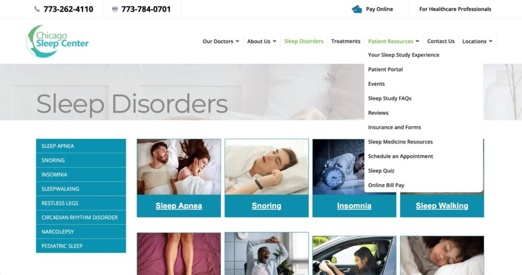 Example of security and compliance in medical website design - Chicago Sleep Center