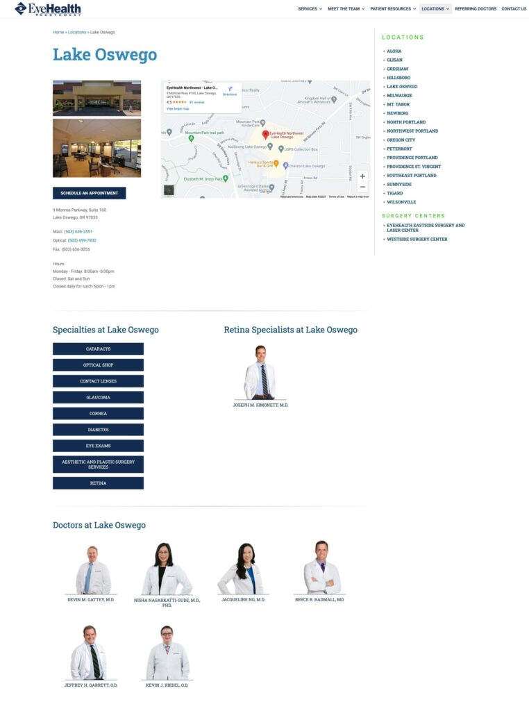 EHNPC - location page example for medical website design