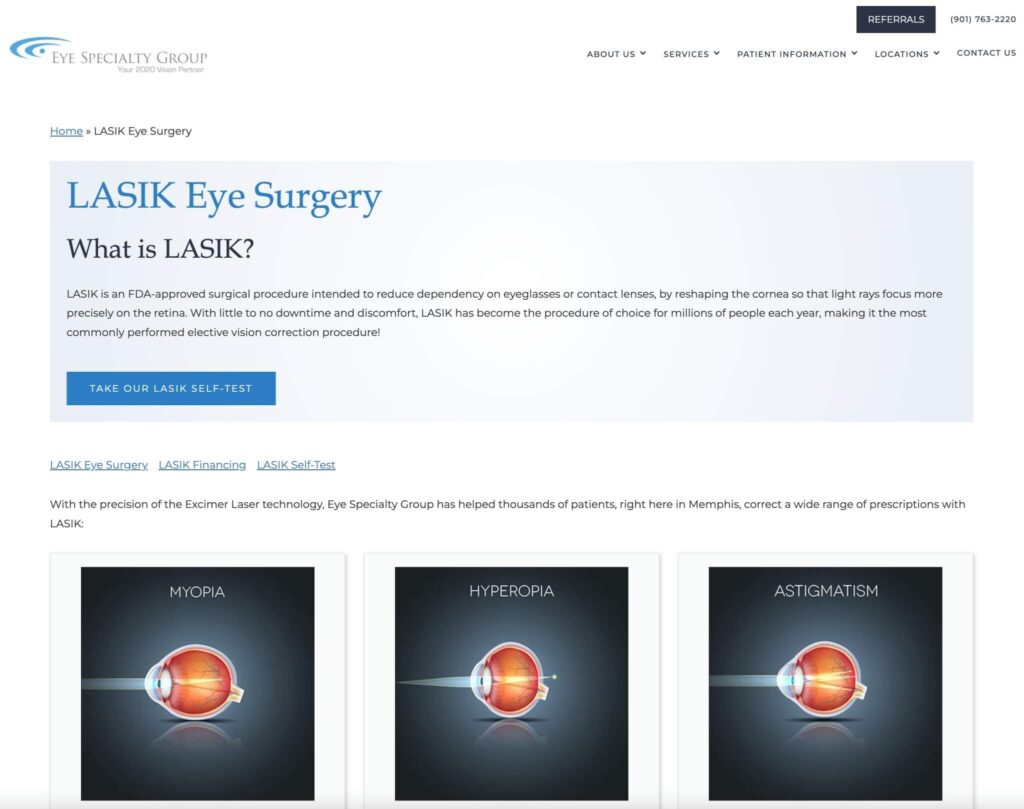 Eye Specialty Group - UI example