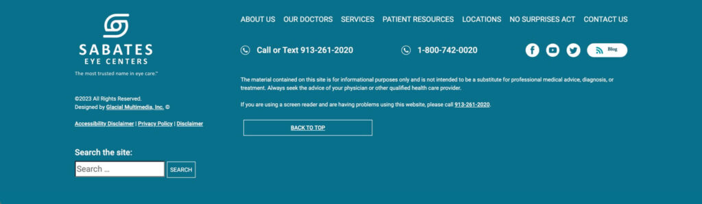 Sabates Eye Center - compliant footer for medical website design example