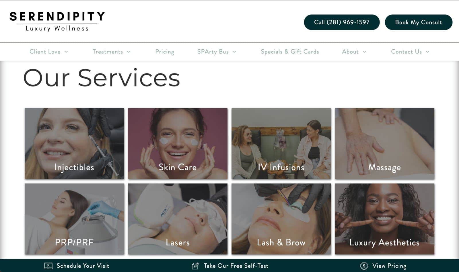 Serendipity's website - Medispa website design