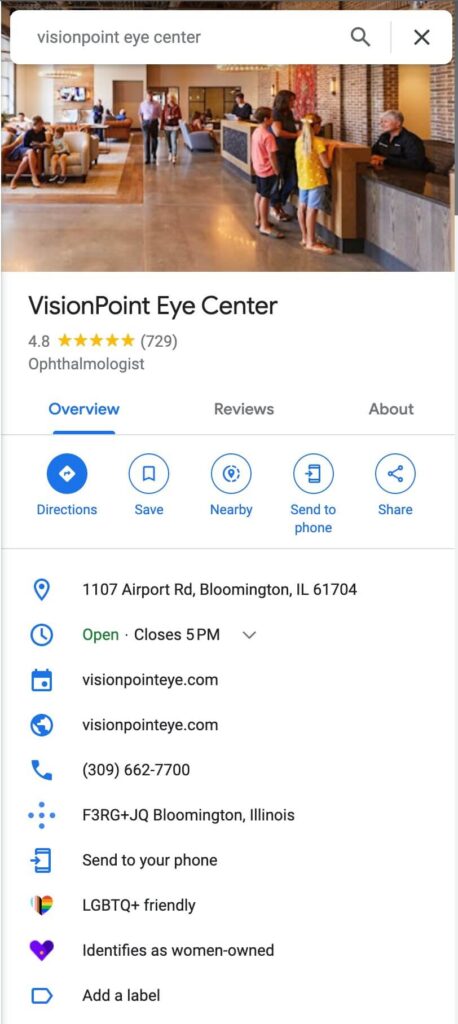 VisionPoint Eye - GMB example for Local SEO